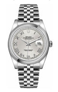Rolex Stainless Steel Datejust 36 Silver Roman Jubilee