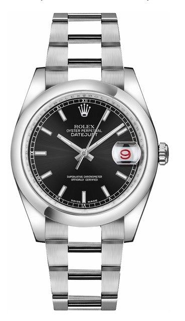Rolex Stainless Steel Datejust 36 Black Index Oyster