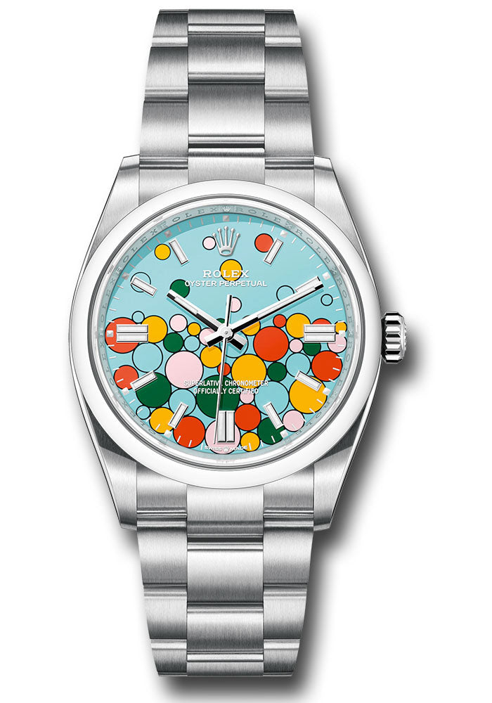 Rolex Oyster Perpetual 36 Turquoise Blue Celebration Motif Index
