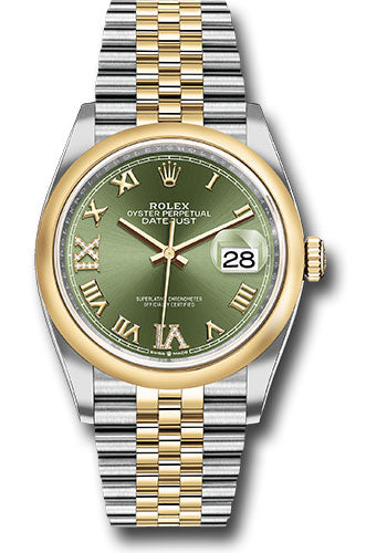 Rolex Steel & 18K Yellow Rolesor Datejust 36 Green Diamond Roman Jubilee