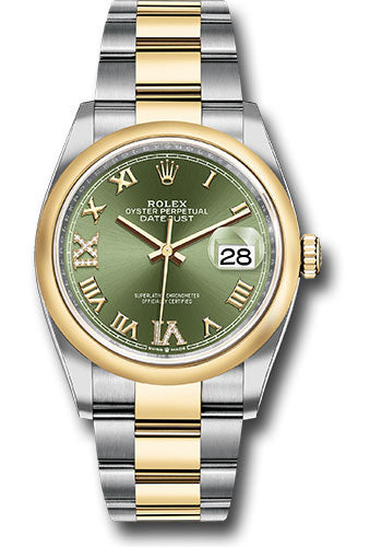 Rolex Steel & 18K Yellow Rolesor Datejust 36 Green Diamond Roman Oyster