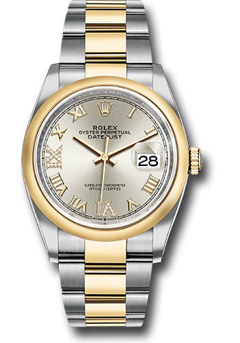 Rolex Steel & 18K Yellow Rolesor Datejust 36 Silver Diamond Roman Oyster