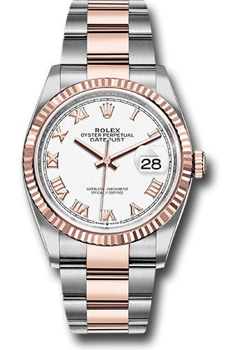 Rolex Steel & Rose Gold Datejust 36 White Roman Oyster