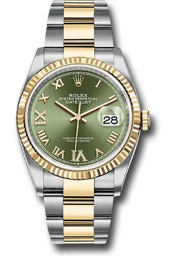 Rolex Steel & Yellow Gold Datejust 36 Green Diamond Roman VI & IX JOyster