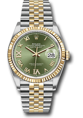 Rolex Steel & 18K Yellow Datejust 36 Green Diamond Roman VI & IX Jubilee