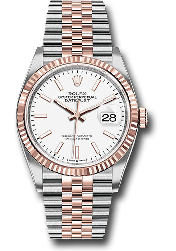 Rolex Steel & 18K Rose Gold Datejust 36 White Index Jubilee