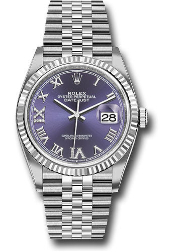 Rolex Stainless Steel Datejust 36 Aubergine Purple Diamond Roman VI & IX Jubilee