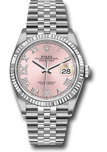 Rolex Stainless Steel Datejust 36 Pink Diamond Roman VI & IX Jubilee