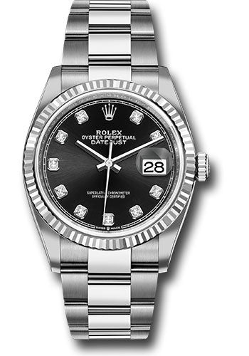 Rolex Stainless Steel Steel Datejust 36 Black Diamond Oyster