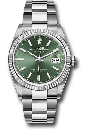 Rolex Stainless Steel Steel Datejust 36 Green Index Oyster