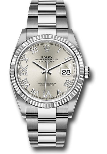 SKU 126234JAPRD Rolex Stainless Steel Steel Datejust 36 Silver Diamond Roman VI & IX Oyster
