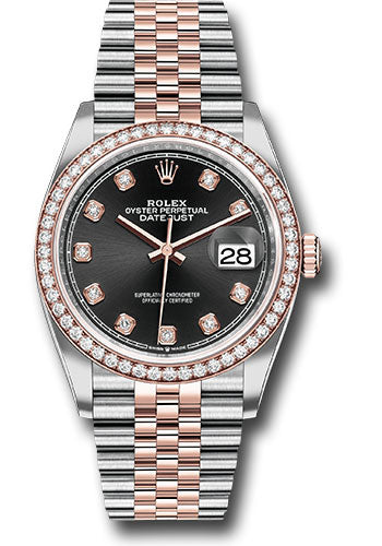 Rolex Steel & Everose Gold Datejust 36 Black Diamond Diamond Bezel Jubilee