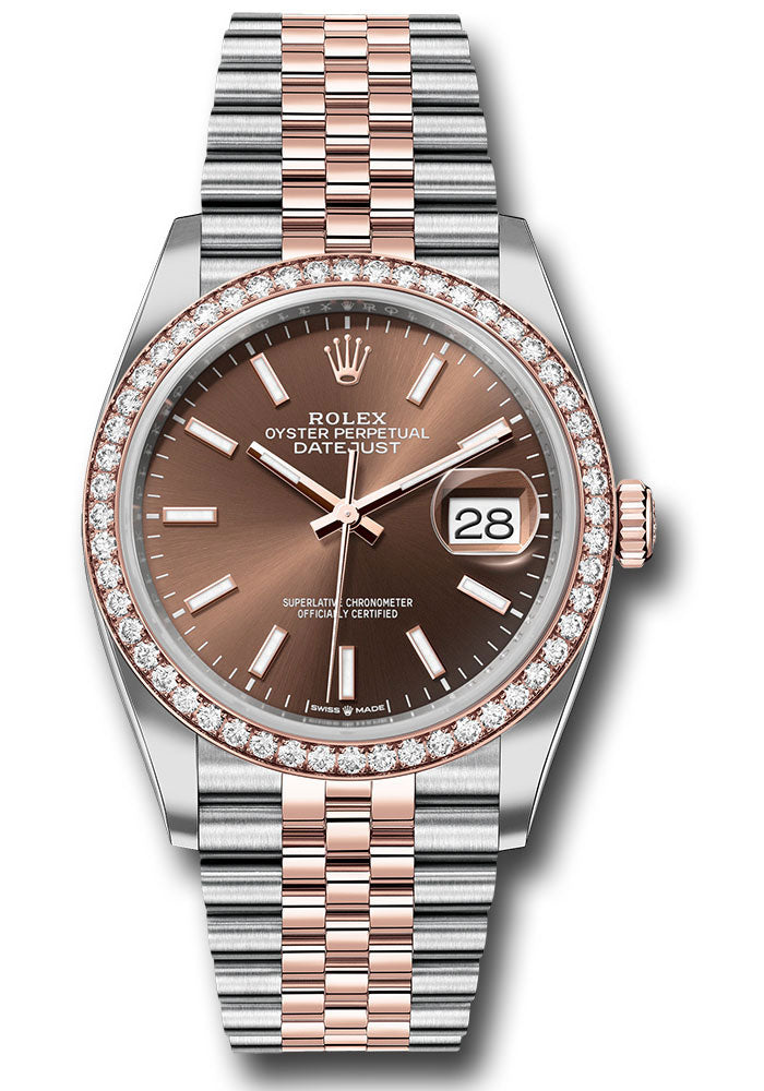 Rolex Steel & Everose Gold Datejust 36 Chocolate Index Diamond Bezel Jubilee