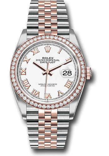 Rolex Steel & Everose Gold Datejust 36 White Roman Diamond Bezel Jubilee