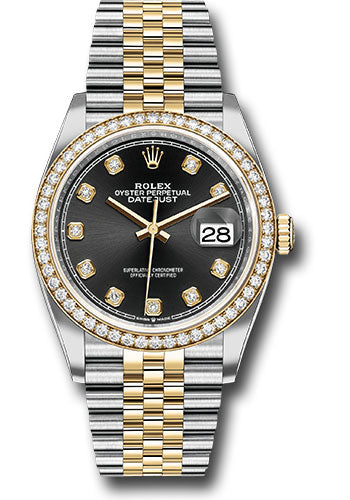 Rolex Steel & Yellow Gold Datejust 36 Black Diamond Diamond Bezel Jubilee