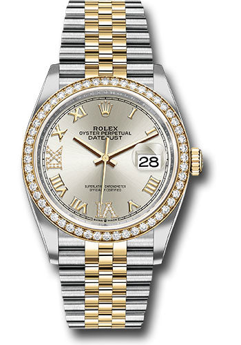 Rolex Steel & Yellow Gold Datejust 36 Silver Diamond Roman VI & IX Diamond Bezel  Jubilee