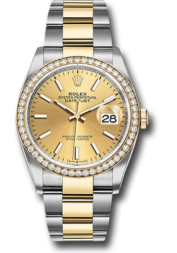 Rolex Steel & Yellow Gold Datejust 36 Champagne Index Diamond Bezel Oyster