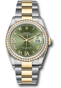 Rolex Steel & Yellow Gold Datejust 36 Green Diamond Roman VI & IX Diamond Bezel Oyster