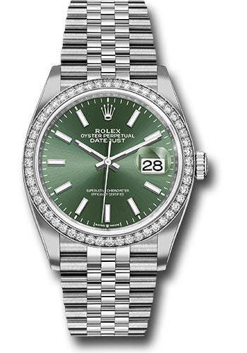 Rolex Steel & White Gold Datejust 36 Mint Green Index Jubilee Diamond Bezel