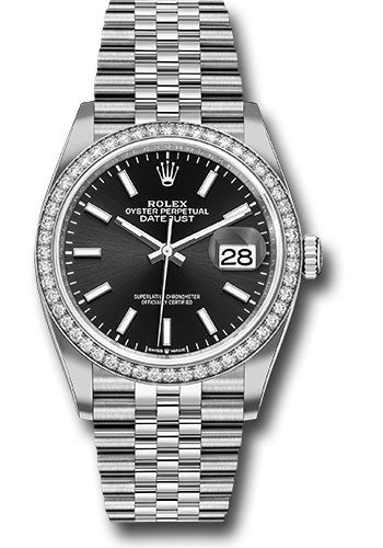 Rolex Steel & White Gold Datejust 36 Black Index Jubilee Diamond Bezel