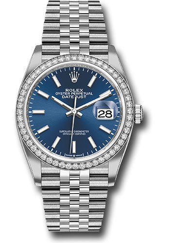Rolex Steel & White Gold Datejust 36 Blue Index Jubilee Diamond Bezel