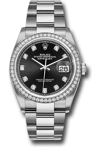 Rolex Steel & White Gold Datejust 36 Black Diamond Oyster Diamond Bezel