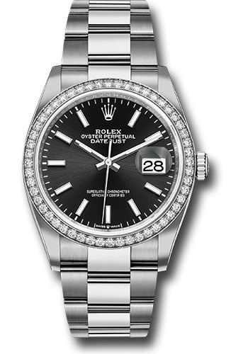 Rolex Steel & White Gold Datejust 36 Black Index Oyster Diamond Bezel