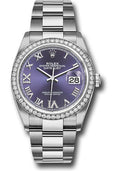 Rolex Steel & White Gold Datejust 36 Aubergine Purple Diamond Roman VI & IX Oyster Diamond Bezel