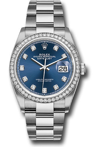 Rolex Steel & White Gold Datejust 36 Blue Diamond Oyster Diamond Bezel