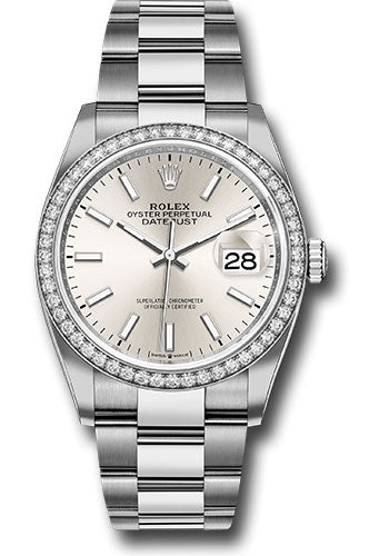 Rolex Steel & White Gold Datejust 36 Silver Index Oyster Diamond Bezel