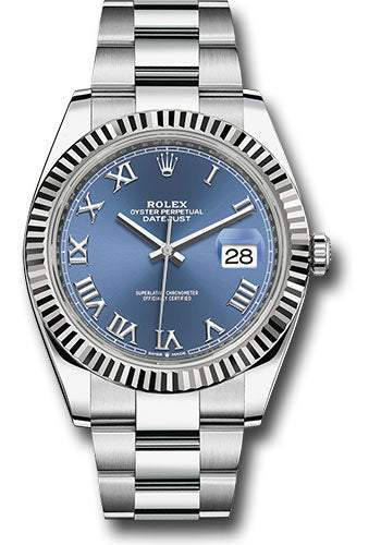 Rolex Stainless Steel & White Gold Datejust 41 Blue Roman Oyster
