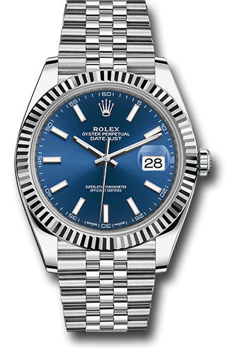 Rolex Stainless Steel & White Gold Datejust 41 Blue Index Jubilee