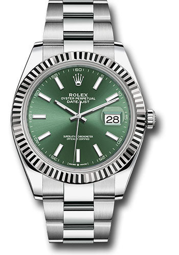 Rolex Stainless Steel & White Gold Datejust 41 Mint Green Index Oyster