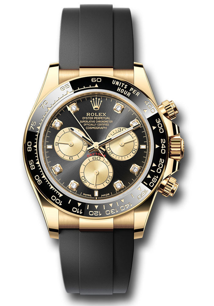 Rolex Yellow Gold Daytona Black Diamond Oysterflex Strap