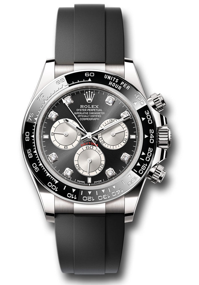 Rolex White Gold Daytona Black Diamond Oysterflex