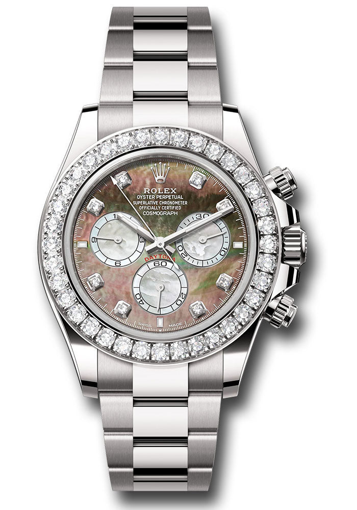 Rolex White Gold Daytona Black & White Mother Of Pearl Diamond