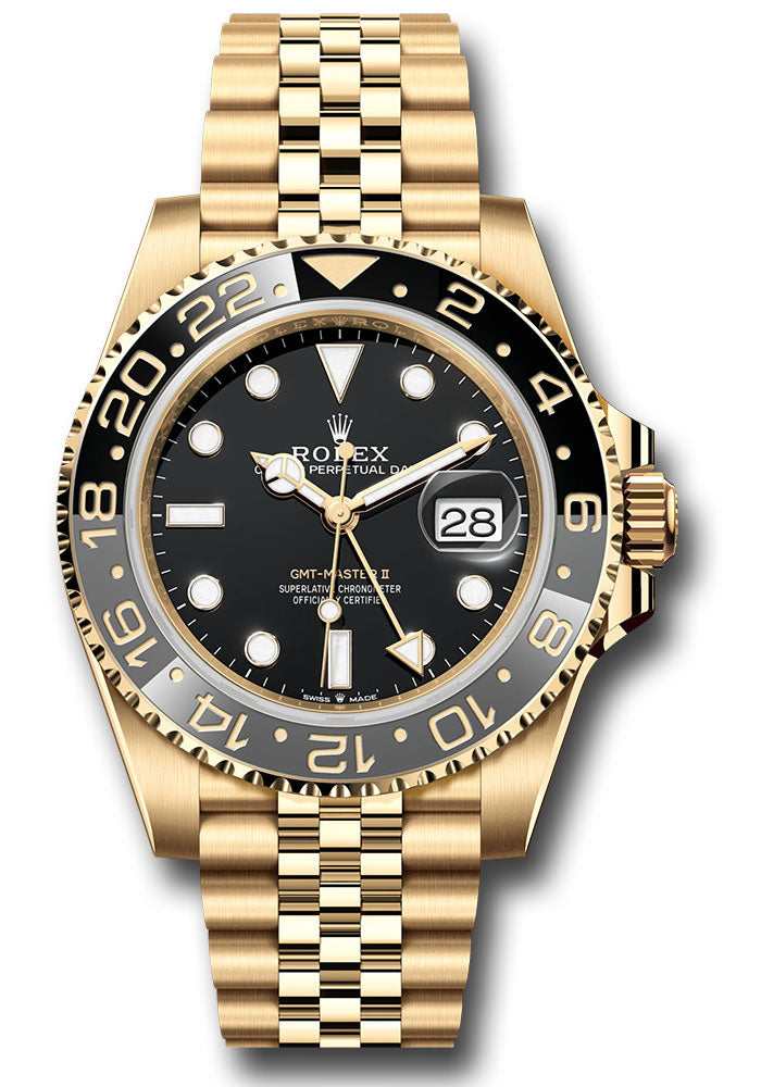 Rolex Yellow Gold GMT Master II 40 Black & Grey Bezel Jubilee