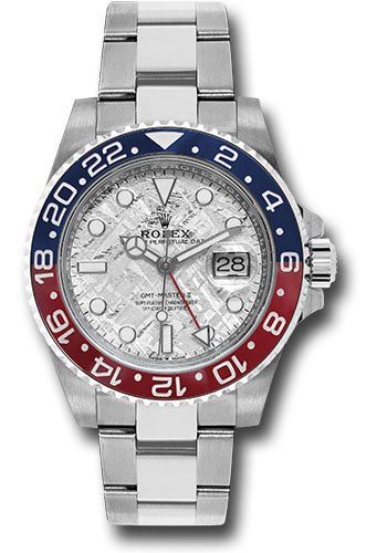Rolex White Gold GMT Master II 40 Blue & Red Pepsi Bezel Meteorite Oyster