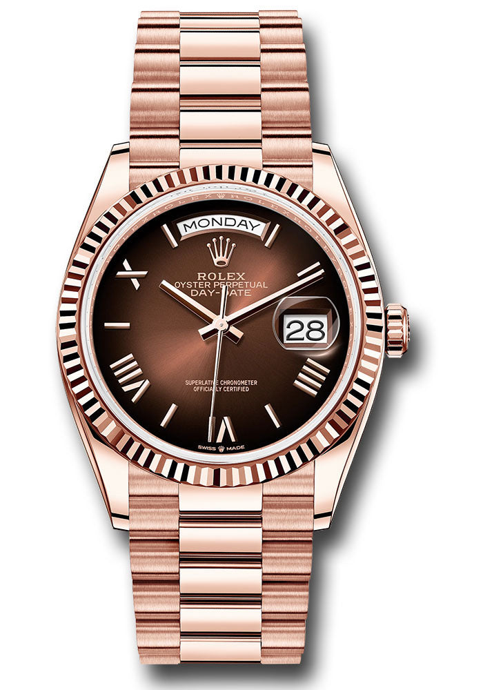 Rolex 18K Rose Gold Day-Date 36 Brown Ombre Roman
