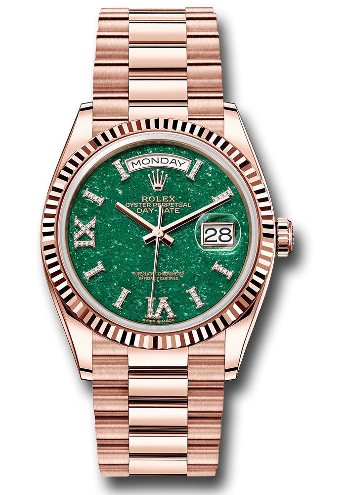 Rolex 18K Rose Gold Day-Date 36 Green Aventurine Diamond