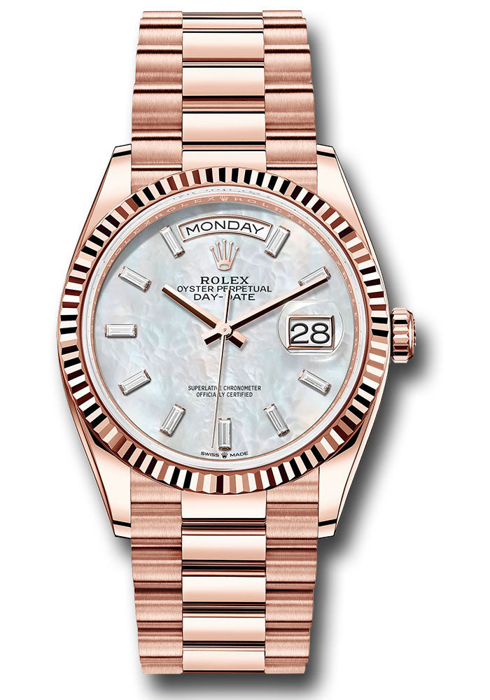 Rolex 18K Rose Gold Day-Date 36 Mother Of Pearl Baguette Diamond