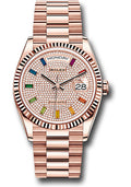 Rolex 18K Rose Gold Day-Date 36 Diamond Rainbow Sapphire