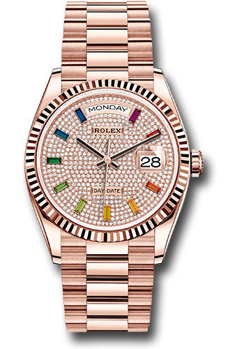 Rolex 18K Rose Gold Day-Date 36 Diamond Rainbow Sapphire