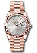 Rolex 18K Rose Gold Day-Date 36 Silver Baguette Diamond