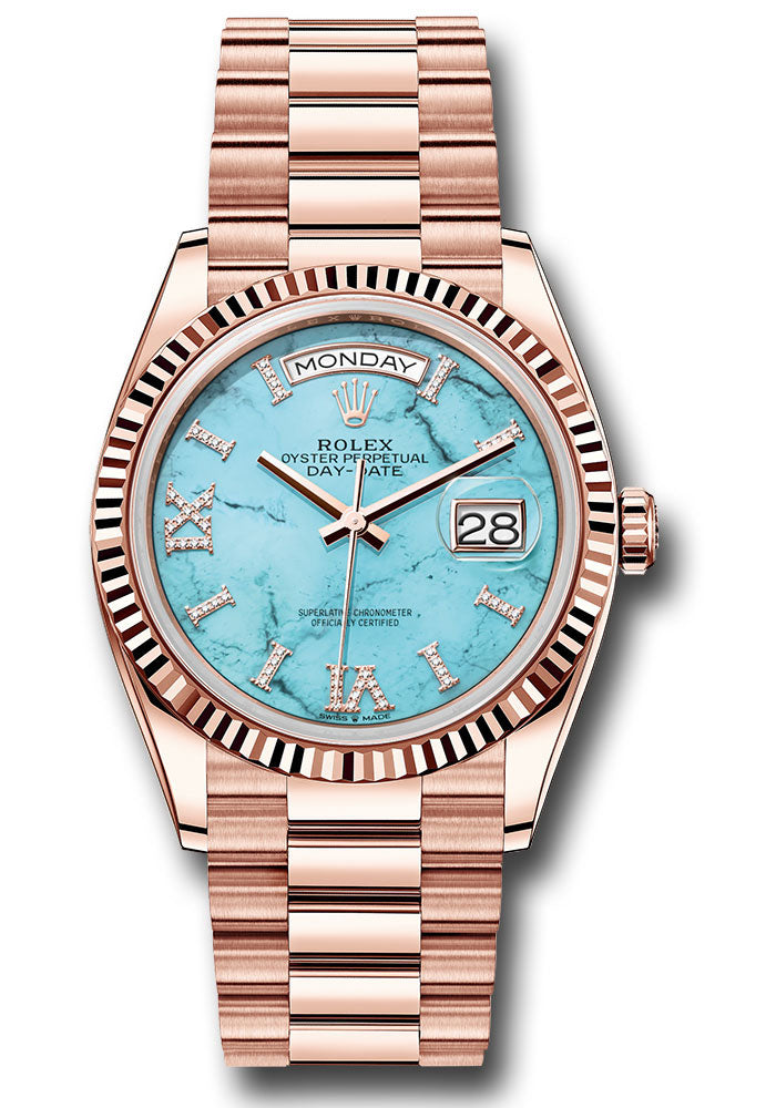 Rolex 18K Rose Gold Day-Date 36 Turquoise Diamond