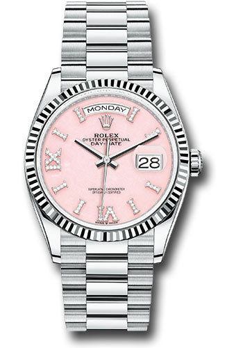 Rolex Platinum DayDate 36 Pink Opal Diamond