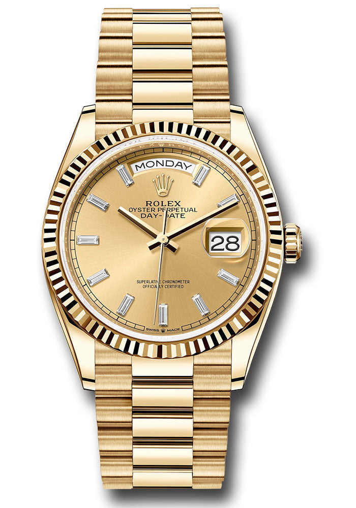 Rolex 18K Yellow Gold Day-Date 36 Champagne Baguette Diamond