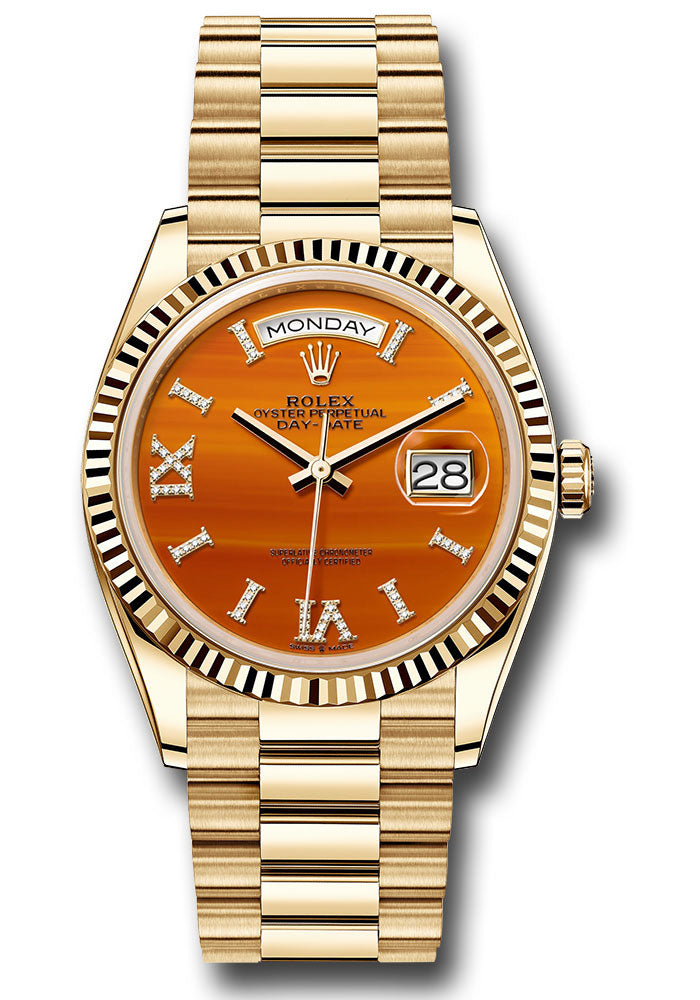 Rolex 18K Yellow Gold Day-Date 36 Carnelian Diamond
