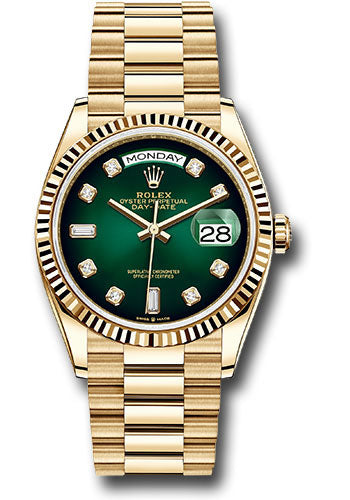 Rolex 18K Yellow Gold Day-Date 36 Green Ombre Diamond