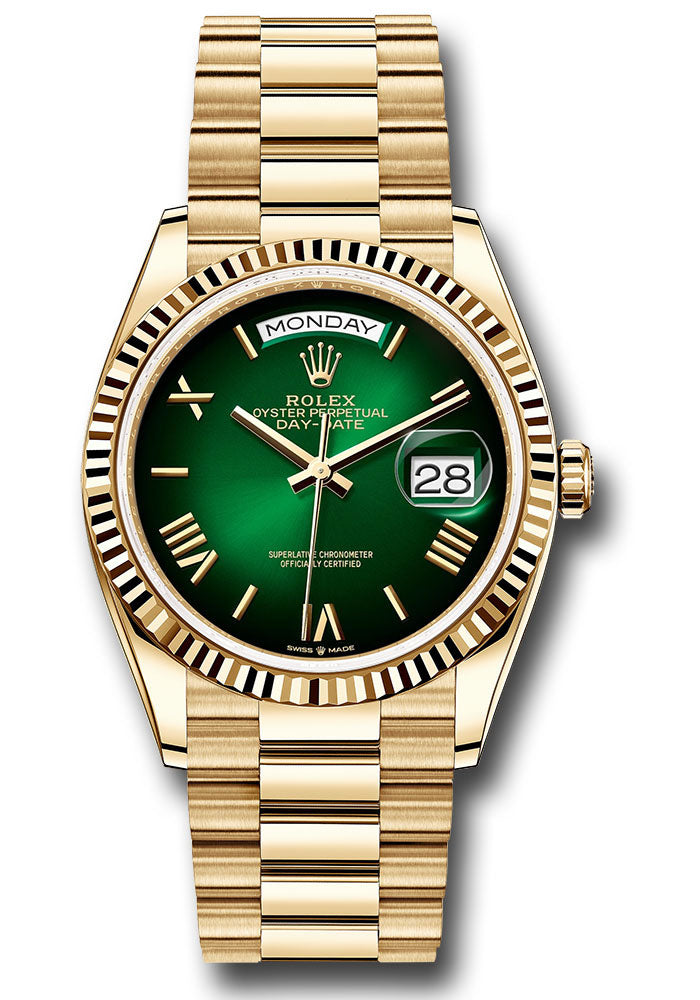 Rolex 18K Yellow Gold Day-Date 36 Green Ombre Roman